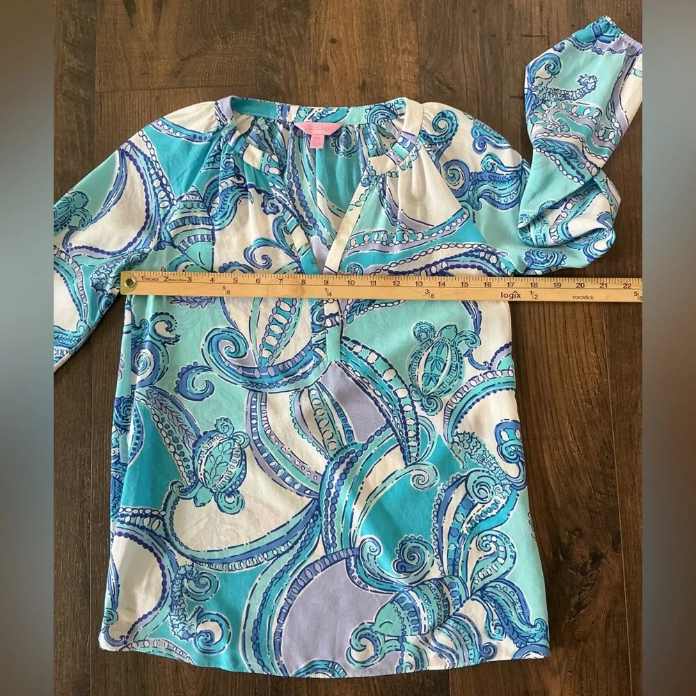 Lilly Pulitzer Elsie Searulean Silk Blouse Size XXS